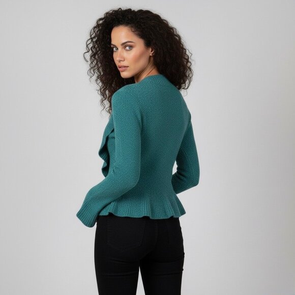 VTG Victoria’s Secret Teal V-Neck Ruffled Knit Cardigan S| Cottagecore Fairy Y2K - Picture 6 of 14